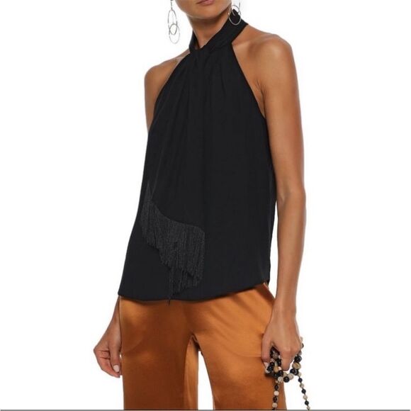 New with tags JOIE Leikyn Fringe Top In Shirt In Caviar/Black, size Medium. - Picture 1 of 14